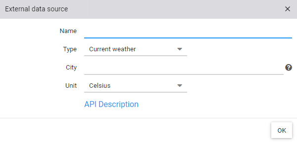 Konfiguration einer externen Datenquelle mit Auswahl Wettervorhersage