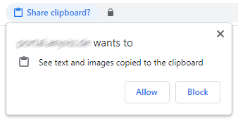 Sicherheitsabfrage eines Webbrowsers, um den Zugriff auf die Zwischenablage zu gewähren