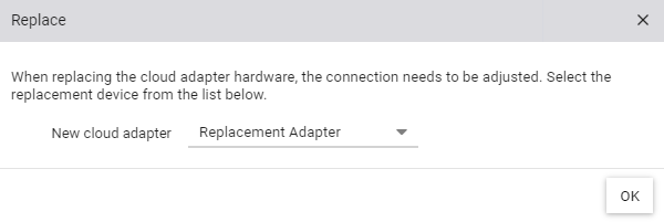 Dialog zur Auswahl des neuen Cloud Adapters zum Austausch eines Altgerätes